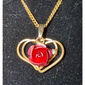 Vintage double heart with rose necklace